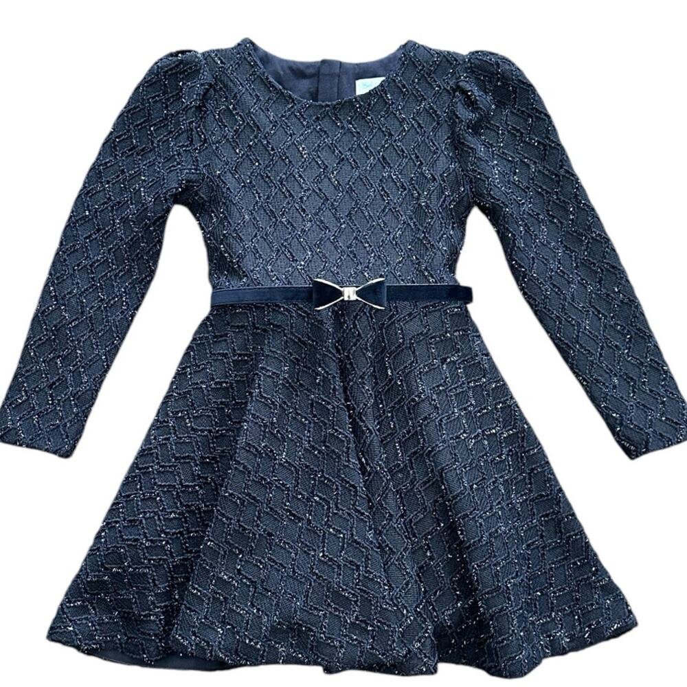 Abel & Lula Girls Navy Sparkle Jacquard Holiday Dress Size 5